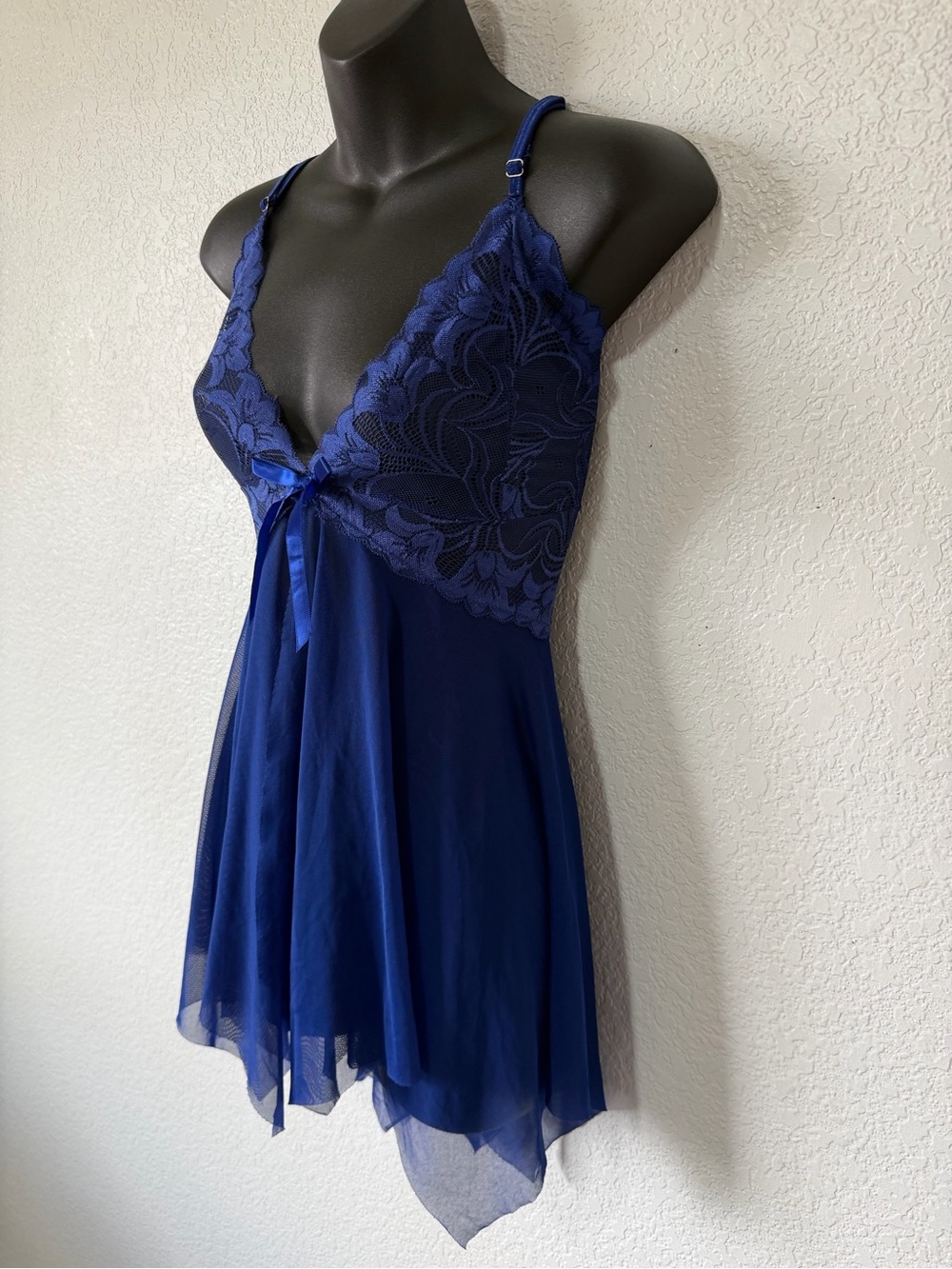 Royal Blue Lace Trim Chemise - Delicate Babydoll Nightwear - Picture 2 of 6